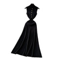 Classysense normcore style elegantcut out metal button half turtle collar dress women's fall and winterelegance bottom knitting long skirt