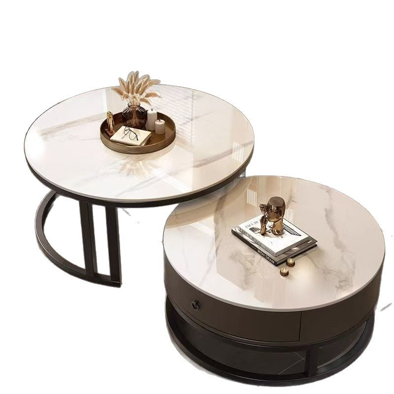Rock slab coffee table accessible luxury modern casual round small apartment tea table living room for home tea table new arrival normcore marble