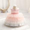 children's clothing, kids' formal dresses, color-block princess dress, baby girl's first birthday party dress, baby dress