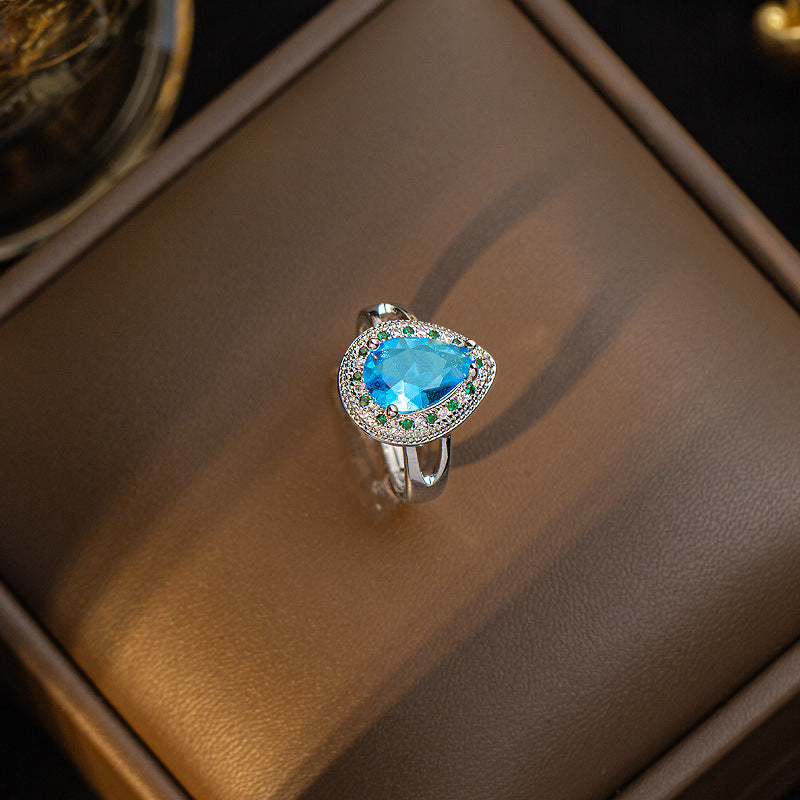 【titanium steel】new blue zircon teardrop luxury necklace and earring set, micro-paved personalized elegant stud earrings and necklace jewelry