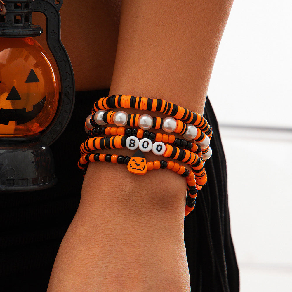 Halloween pumpkin bracelet wholesale fashion cross-border jewelry women's stylish trendy party bat polymer clay beaded bracelet