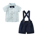 Boys' summer  new korean style plaid short-sleeve overalls thin two-piece set, class a cotton toddler outfit