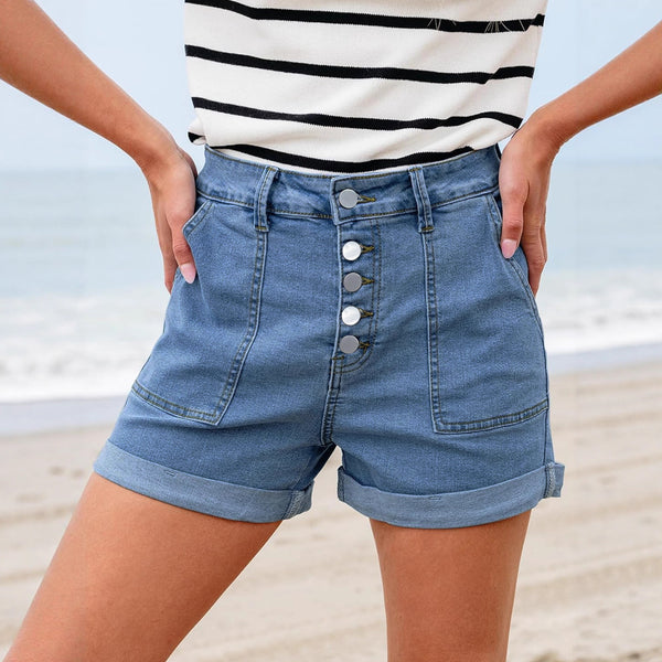 Cross-border European station INS blogger model American slim-fit and thin elastic denim shorts tight hot pants children