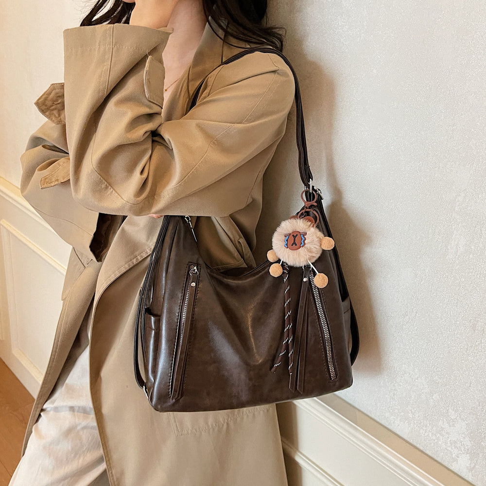 2025 new autumn/winter korean style minimalist commuter tote bag - oil wax leather, large capacity, shoulder bag, crossbody bag, premium backpack