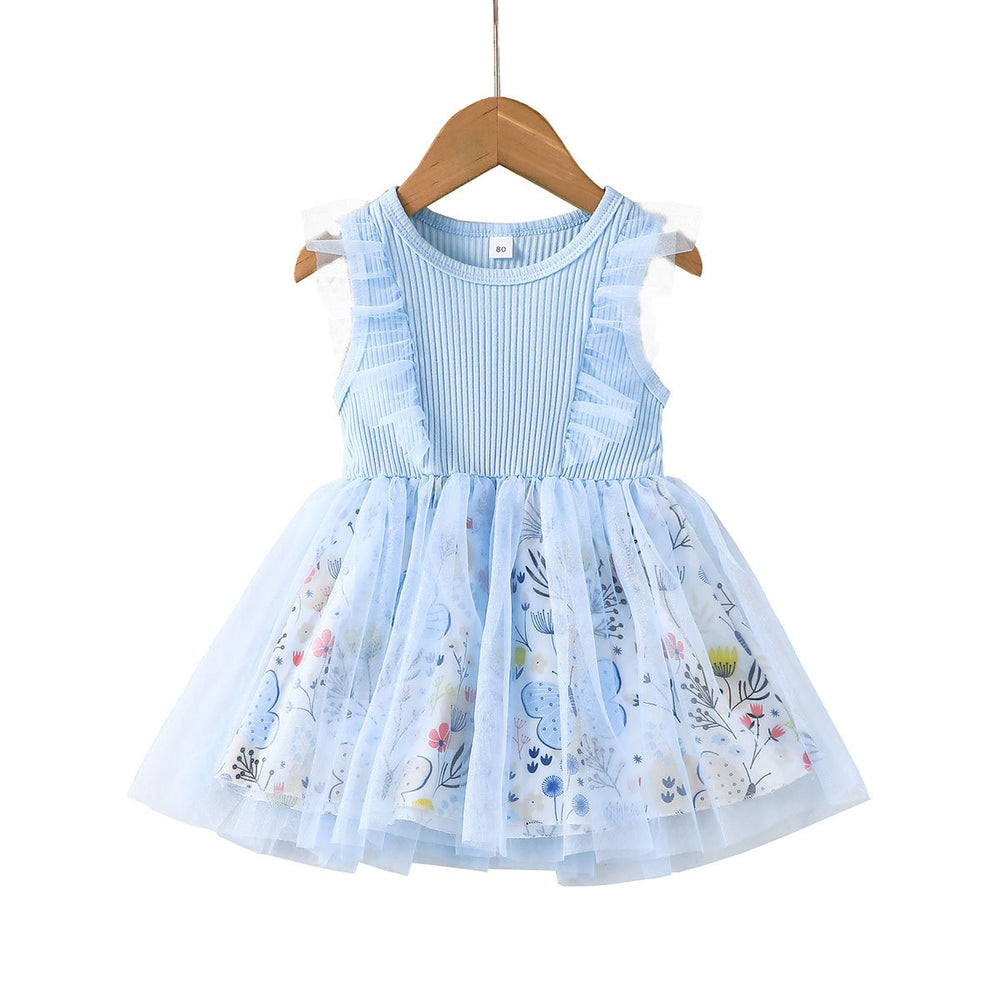 new arrival: mesh princess dress - fresh blue floral print dress