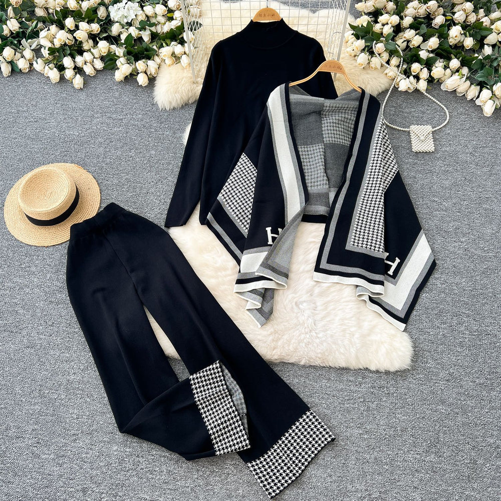 Fashionable casualsuit women's easiest for match bottom mid-collar knitting shirt women's sweater shawl scarf outwearloose pants
