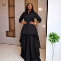 European and american women's clothing  autumn new collection: sweet and fresh turn-down collar long sleeve blouse with high-waisted midi skirt - fashionable casual set