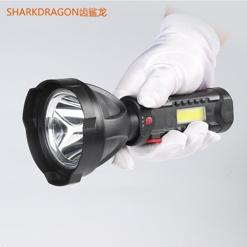 Cross-border new LED flashlight USB charging outdoor camping with side light power display plastic small flashlight