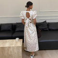French polka dot dress women's summer  new arrival draped niche design puff sleeve elegant slimming long dress