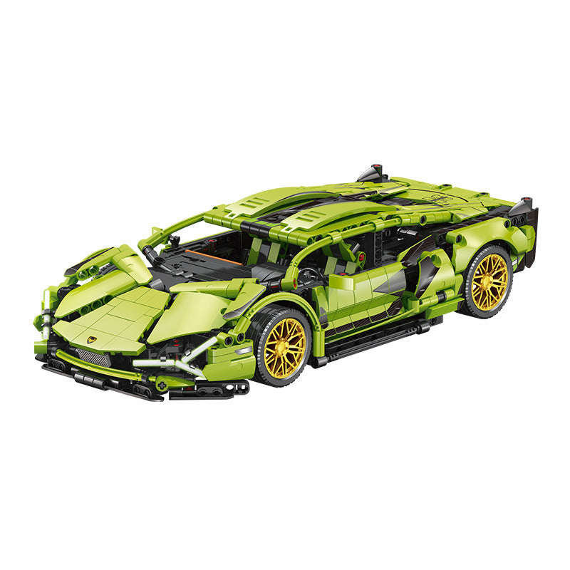 New compatible pull-back car building blocks lamborghini sports car model series green bull small particles children's educational assembly toy wholesale