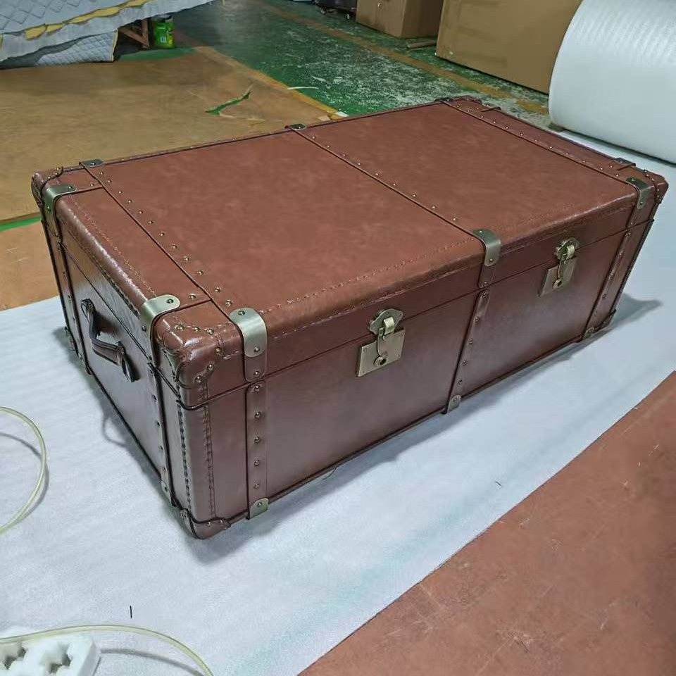 Storage coffee table living room retro leather box casual modern american country storage distressed coffee table log european style