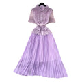 Elegant lace-trimmed a-line midi dress - summer slimming pleated maxi dress for women - chic & professional