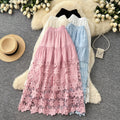 spring new arrivallacepatchwork a-line skirt women's cut outhigh waist cake skirt easiest for match mid-length skirt