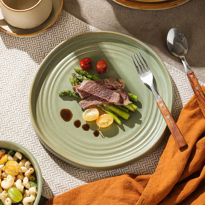 Vintage chic ceramic dinnerware - restaurant & hotel grade, unique ribbed design, steak & western cuisine plates, high-style deep dishes for home use