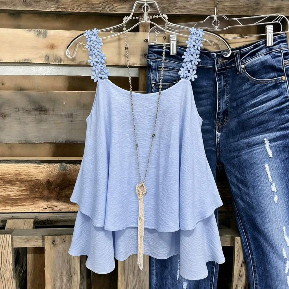 Fashion cross-border layered suspender tops flower lace shoulder strap double-layered ruffle swing looseslimming look vest
