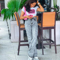 European and american style women's jeans -  foreign trade - fashionable hot girl high-waisted side slit single-breasted casual pants
