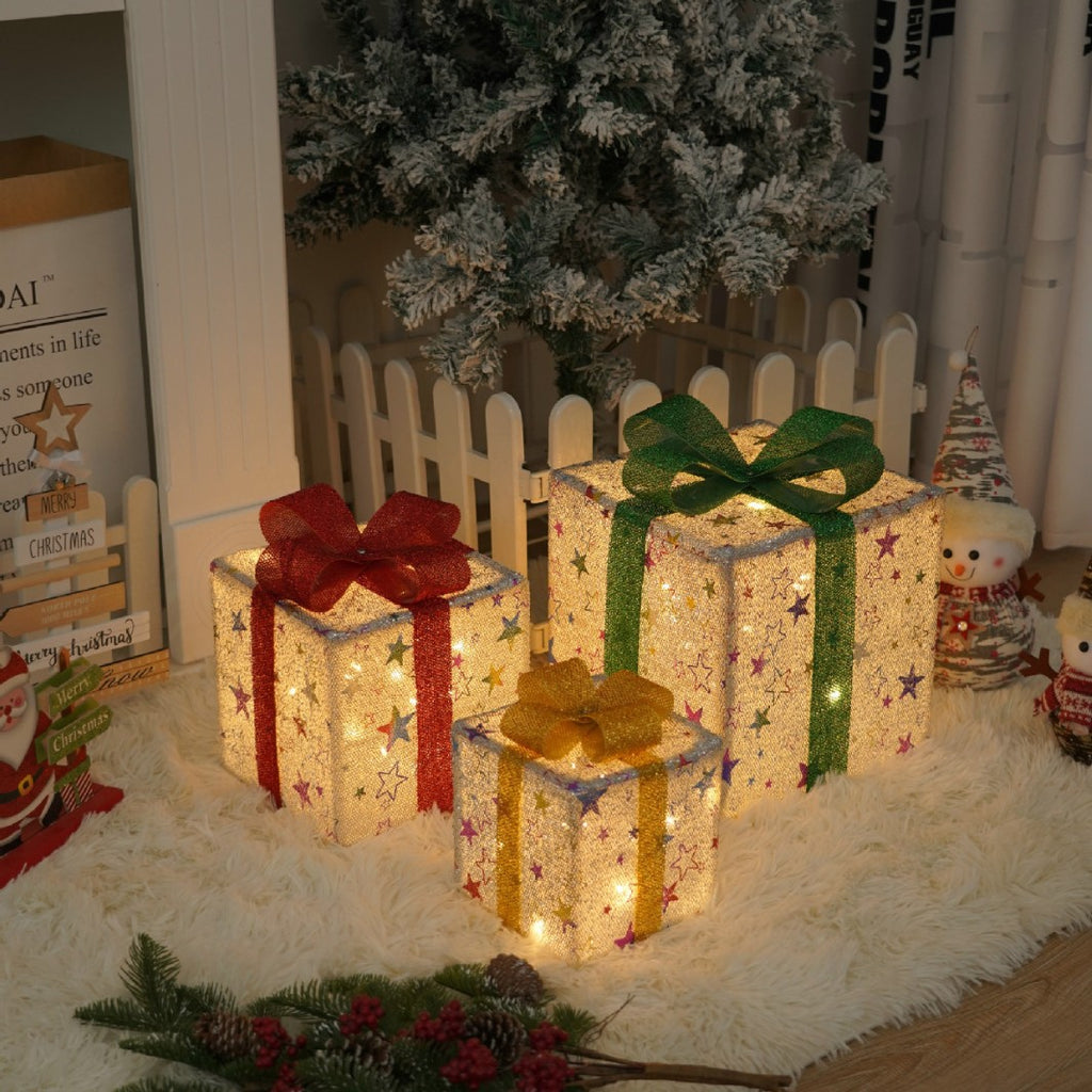 Popular Christmas gift box three-piece Christmas light decoration ambient light ins wind indoor and outdoor flashing ornament