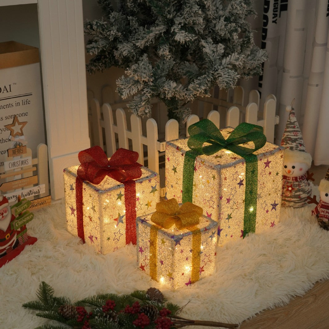 Popular Christmas gift box three-piece Christmas light decoration ambient light ins wind indoor and outdoor flashing ornament