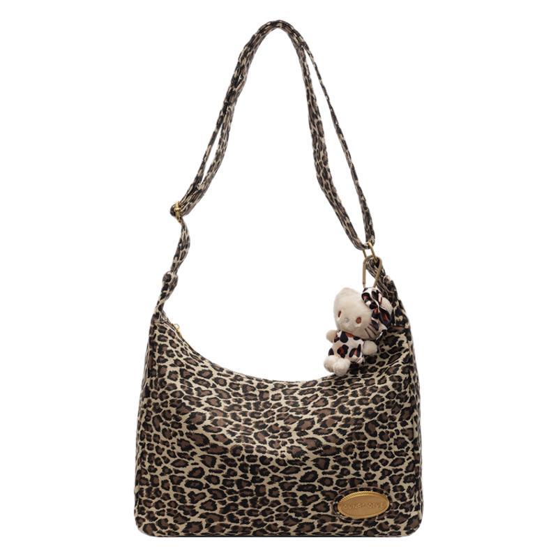 Fashion leopard print tote bag women's 2025 new autumn and winter popular commuter bag large capacity shoulder messenger bag