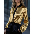 Shipped: bestselling women's satin color block long sleeve top/shirt for independent e-commerce stores