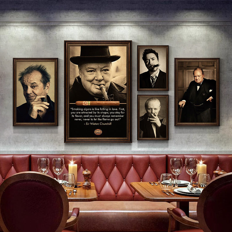 Churchill cigar bar decorative painting American celebrity retro bar club KTV box hanging painting tobacco and alcohol shop mural