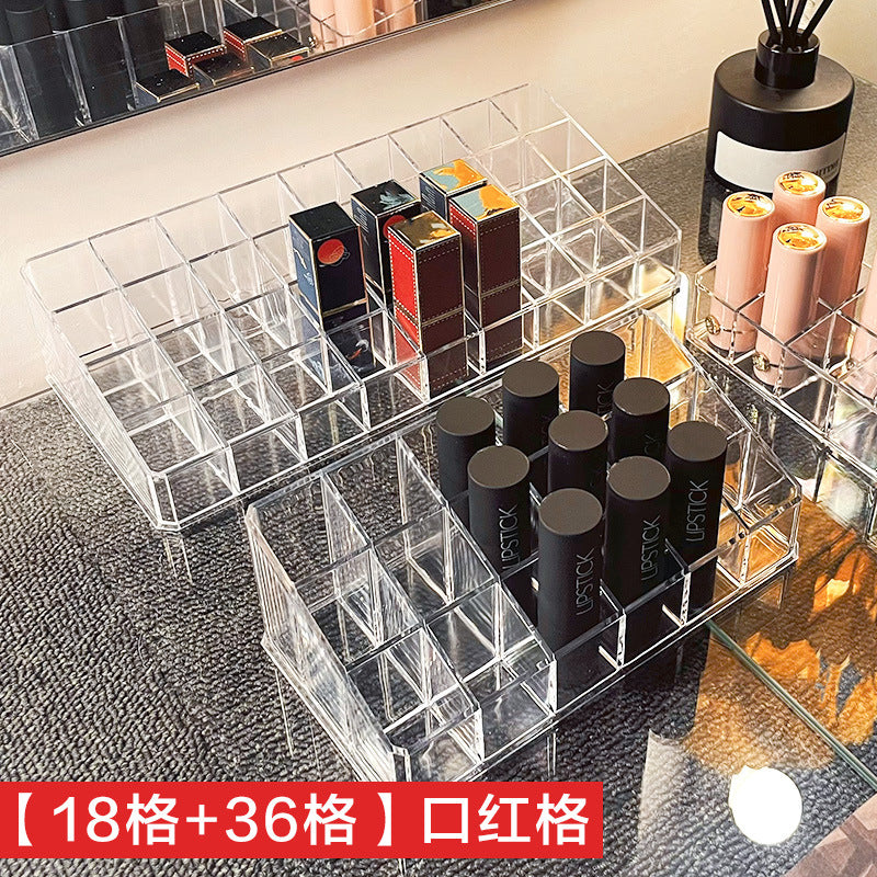 Lipstick organizer display case - multi-compartment storage shelf - trendy, girly, transparent design - home cosmetics organizer