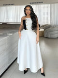 hot-selling fashion color-blocked chest-wrapped tops+high waist a-line skirt elegance light dress two-piece set women's clothing