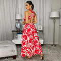 C7790 cross-border  new women's summer halter v-neck printed maxi dress - vacation style, commute-friendly, casual dress