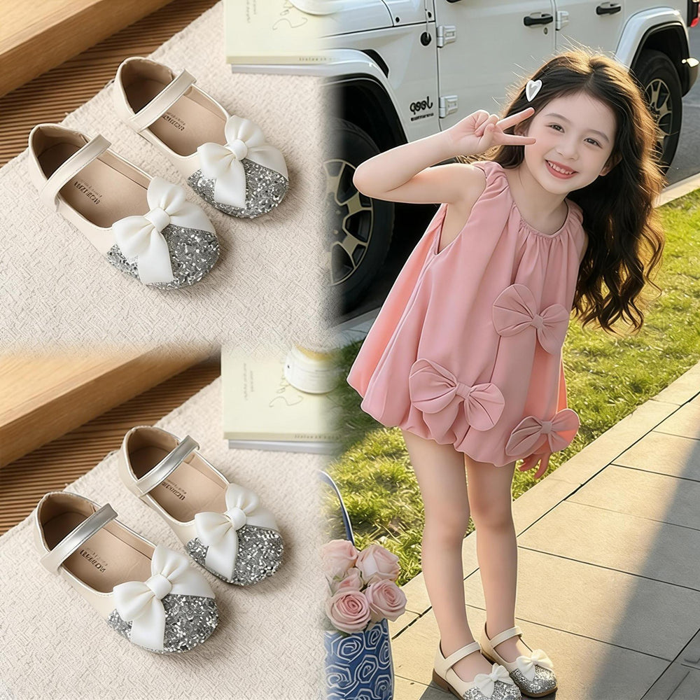 Vancahao  spring/autumn new collection: little girl's bow-tie princess crystal shoes, rhinestone ballet flats, dance shoes