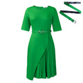 D567export women's clothing fashionpure colorfashioneleganthalf length sleeve high waist pleated work clothinghigh waist cross-border dress