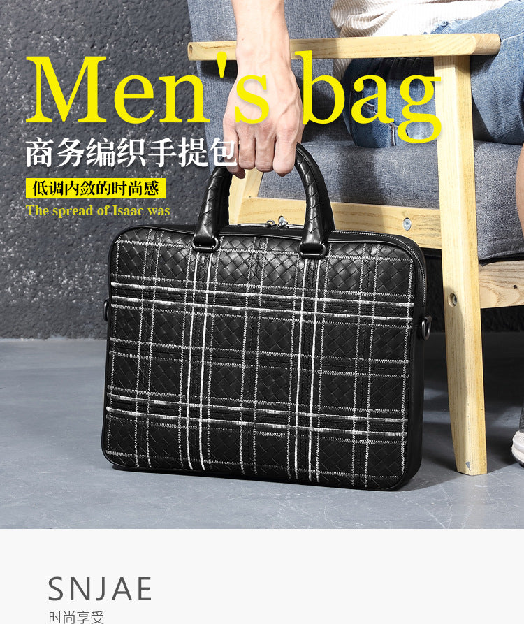 New leather men's bag fashion woven large capacity men's briefcase casual first layer cowhide men's handbag