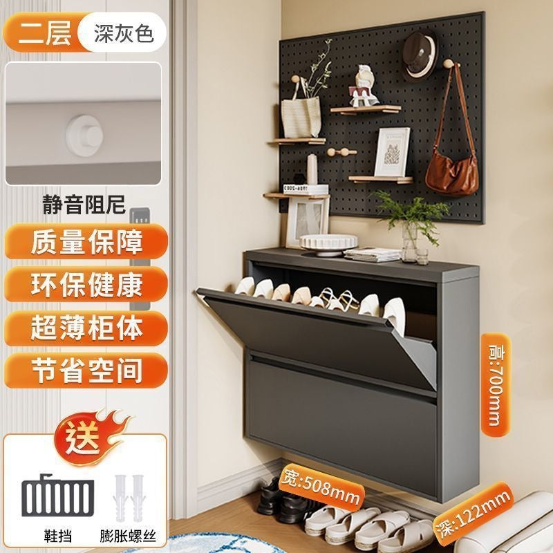 Ultra-slim steel tilt-out shoe cabinet - 12cm space-saving entryway organizer for small apartments - wall-mounted shoe rack