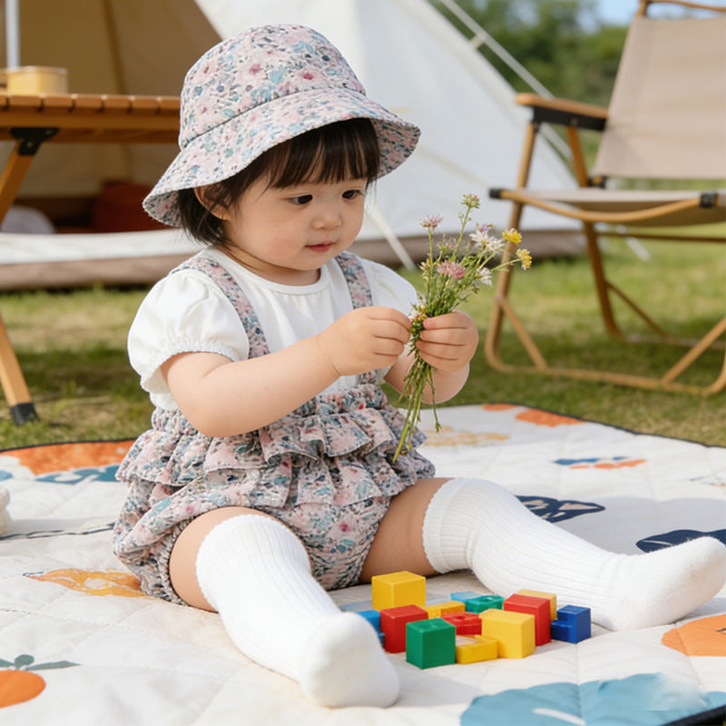 Newborn baby girl summer outfit: pastoral style princess romper - lightweight, two-piece look for outdoor wear