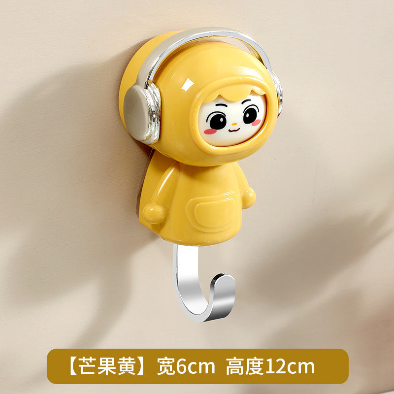Entryway no-drill strong adhesive retractable hook - cartoon cute & creative figurine, damage-free adhesive hook for door back
