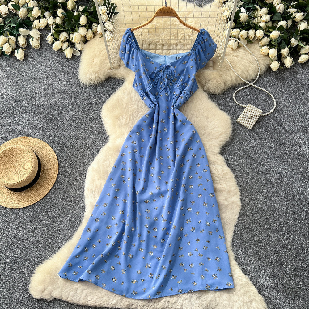 French sweet style square neck polka dot dress women's summer korean style sleeveless waist-defining elegant a-line red maxi dress