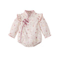 New chinese style baby romper - autumn outfit for baby girls - floral print, frog closures, flutter sleeves, spring/autumn long-sleeve bodysuit