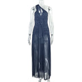 European and american style export fashion elegant women's solid color bodycon asymmetrical skirt slant neck backless slim fit long dress