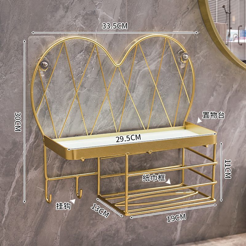 Bathroom decorative shelf wall mount - toilet paper, hair dryer, and cosmetic organizer for vanity - no drilling required