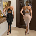 C6963 cross-border   independent station fashion women's v neck hot diamond sleeveless long skirt dress