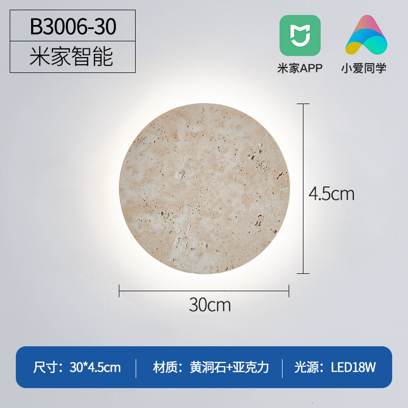 Yellow travertine bedroom bedside wall lamp round sheet designer staircase Japanese wabi-sabi wind living room atmosphere wall lamp