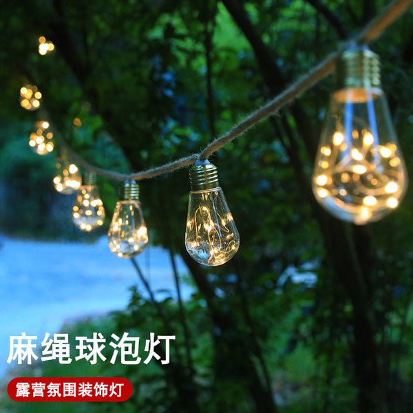 Cross-border outdoor camping waterproof light string hemp rope copper wire LED bulb light cross-border decorative canopy tent atmosphere light