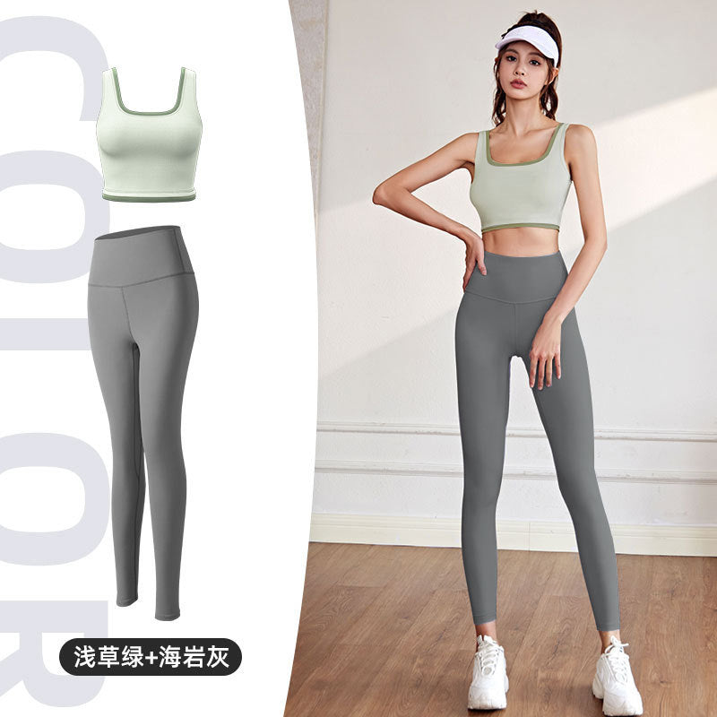 Juyitang high elastic color matching rimmed sports underwear gathers to show breasts and large breasts, shockproof yoga bra