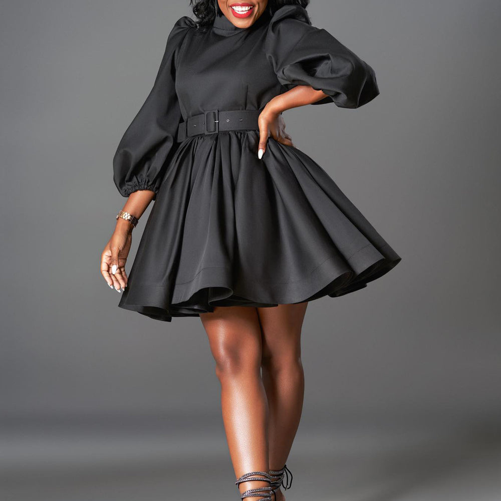 D3269  foreign trade women's new fashion elegant puff sleeve cinched waist european and american style dress