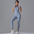 New solid color zip-up compression high-stretch short sleeve bodysuit activewear - workout, fitness, running, cropped leggings, yoga outfit
