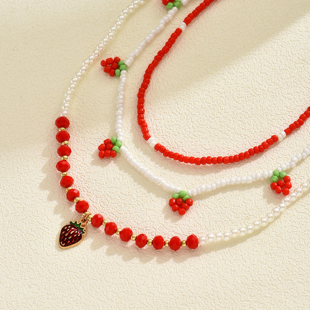 Pearl necklace set wholesale - new european and american cross-border jewelry - strawberry pendant, fresh & delicate polymer clay seed bead necklace for women