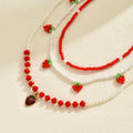 Pearl necklace set wholesale - new european and american cross-border jewelry - strawberry pendant, fresh & delicate polymer clay seed bead necklace for women