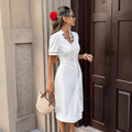 new arrival: cross-border fashion women's white v-neck bodycon dress