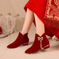Winter wedding shoes women's thick heel plus size red short boots fleece-lined bridal shoes xiuhe red shoes toast high heels winter
