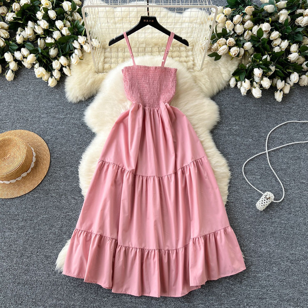 Women's slip dress - new summer  collection: elastic waist, slimming, sleeveless bandeau, ruffle hem maxi dress