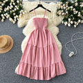 Women's slip dress - new summer  collection: elastic waist, slimming, sleeveless bandeau, ruffle hem maxi dress